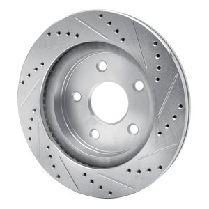 Chrysler Aspen Brake Rotor (1) - Front Left - R1 Concepts - Drilled & Slotted - Silver - `02-`24